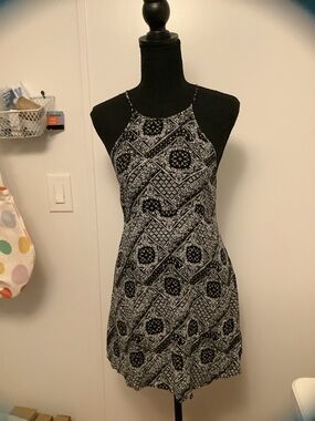 Ambiance Black & White Printed Halter Mini Dress